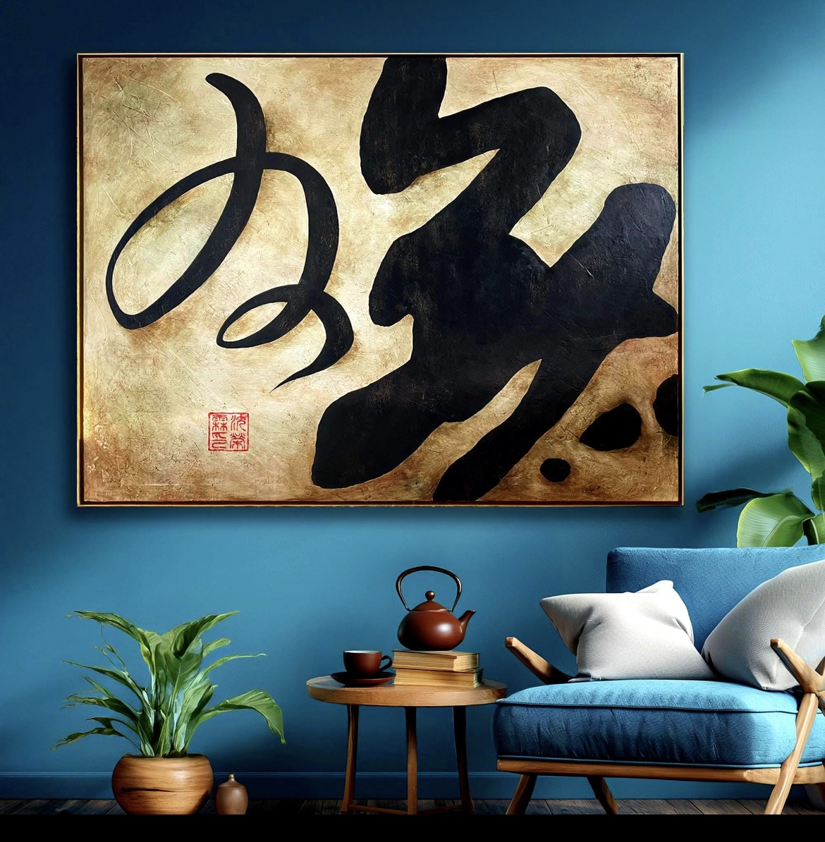 “Wu Wei” – Original 48×36 Large Abstract Calligraphy Painting | Modern Zen Minimalist Art, “無為” - Image 2