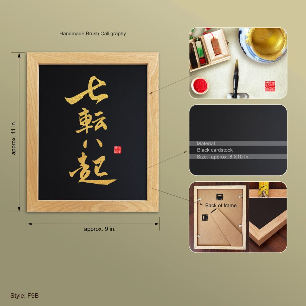 Nanakorobi Yaoki "Fall Down Seven, Rise Eight" Brush Calligraphy | Zen Wall Art