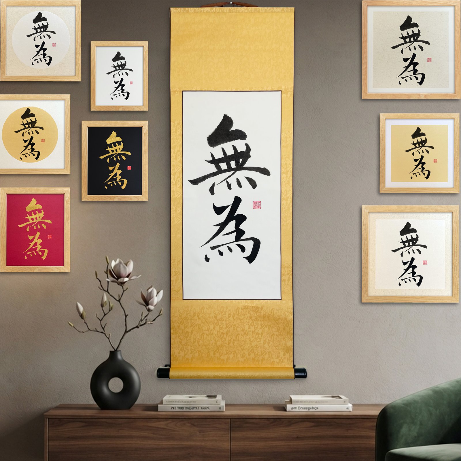 Mui 無為 Original Japanese Brush Calligraphy | Handmade Zen Wall Art | Custom Name Available - Image 2