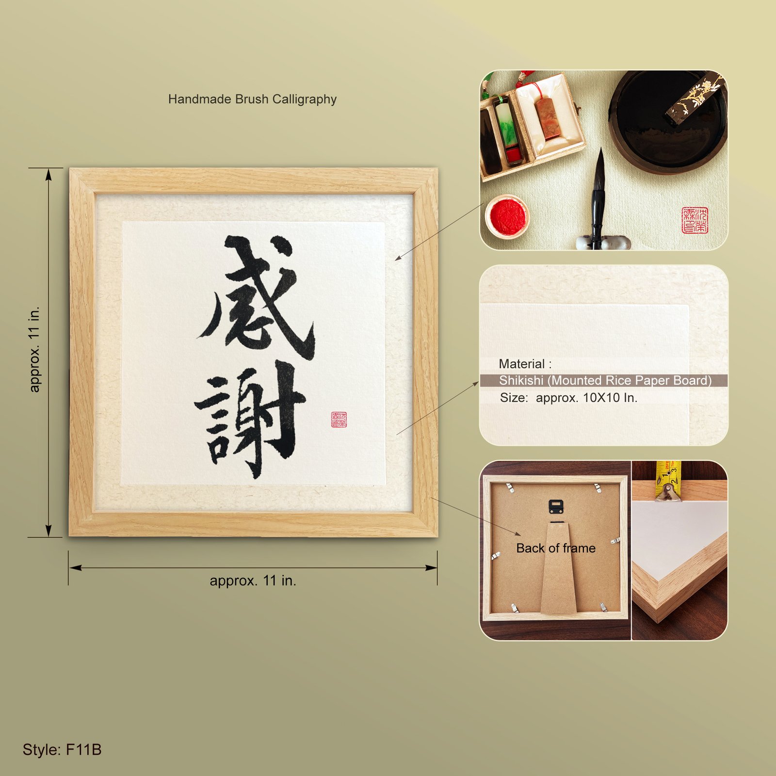Kansha 感謝 "Gratitude" Original Japanese Brush Calligraphy | Handmade Zen Wall Art | Custom Name Available - Image 6