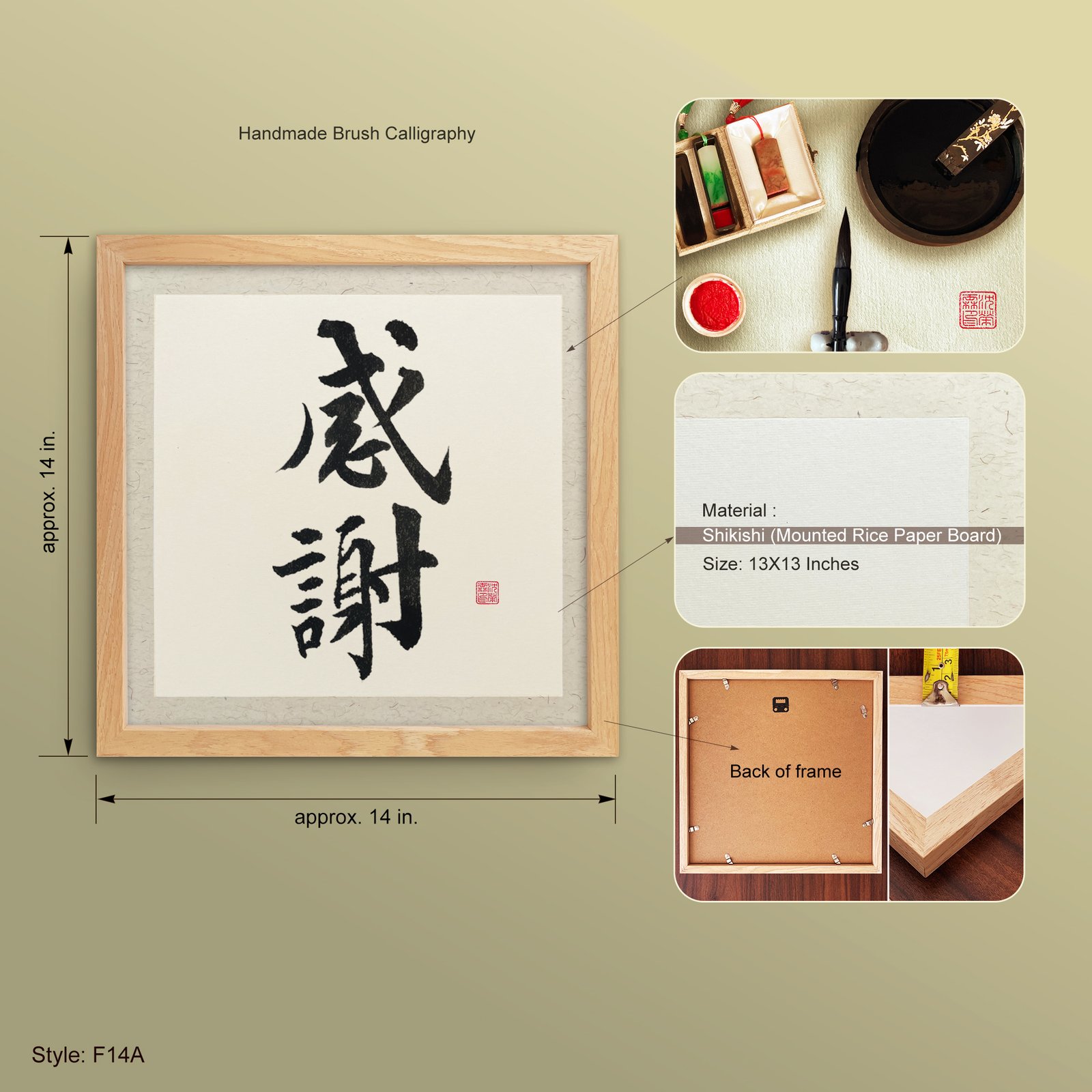 Kansha 感謝 "Gratitude" Original Japanese Brush Calligraphy | Handmade Zen Wall Art | Custom Name Available - Image 3